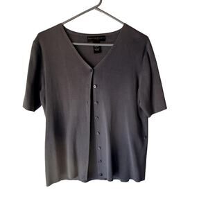 Geoffrey Beene Sweater Vintage Large Gray Silk Cotton Button Up Top Academia